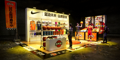 篮球品牌联合营销活动现场，产品展示与互动